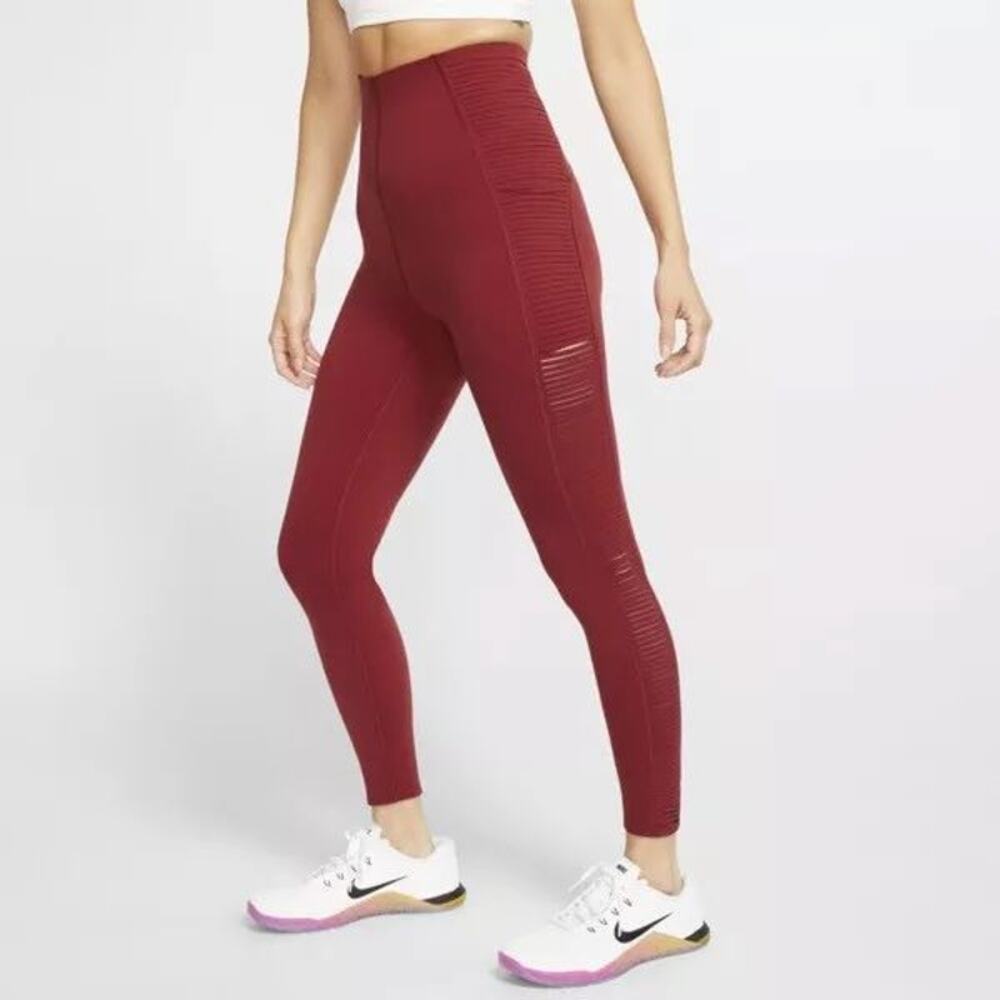 Women’s Nike Boutique Fringe Hi Waist Training Tights Gym Red Maroon